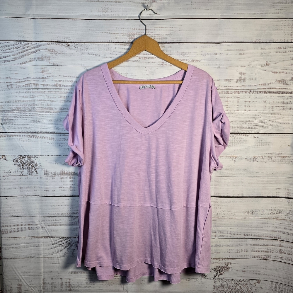 Dex V-Neck Short‎ Sleeve Relaxed Fit Top Lavender Size 3X Plus Size